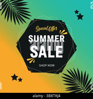 Bold Summer Sale Poster – Tropical Gradient Promotional Design Template Stock Vector