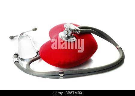 Medical stethoscope with red heart isolated on white Stock Photo