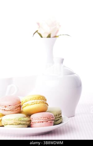 Colourful macaroons on the plate Stock Photo