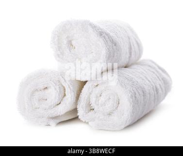 White spa towels pile isolated on white background Stock Photo