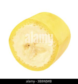 One banana slice, unpeeled. Isolated on white background with clipping path. Extreme close up, studio shoot Stock Photo