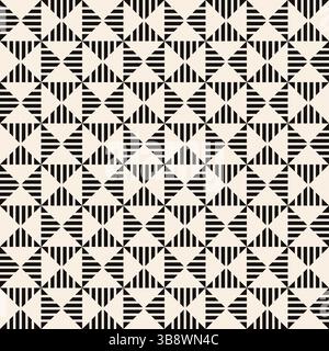 Striped black geometric triangles seamless pattern on beige background. Repeating beige pattern. Stock Vector