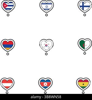 Set of flags on heart shape. Vector illustration Stock Vector