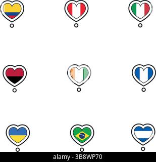 Set of flags on heart shape. Vector illustration Stock Vector