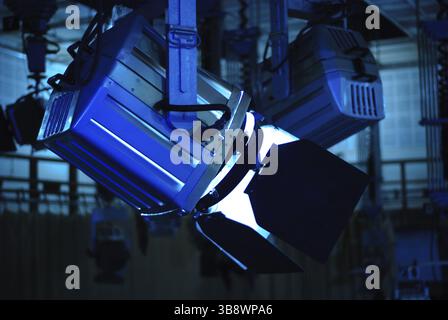 Spot light in television studio on ceiling Stock Photo