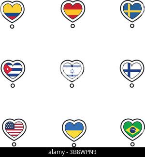 Set of flags on heart shape. Vector illustration Stock Vector