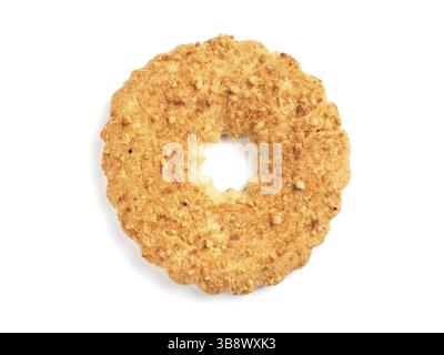 Shortbread ring cookies with nuts.Sand ring with nuts isolated, white background.Traditional Russian baking - shortcrust ring with peanuts isolated on Stock Photo