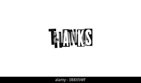 Friendly Phrase Thanks In Bold Expressive Typography. Simple Grateful Message For Cards, Notes, Or Gifts. Vector Illustration. Stock Vector