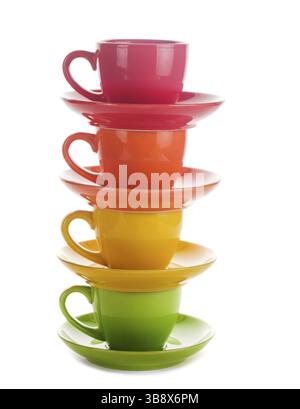 Colourful rainbow cups isolated on white Stock Photo