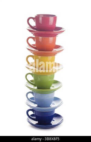 Colourful rainbow cups isolated on white Stock Photo