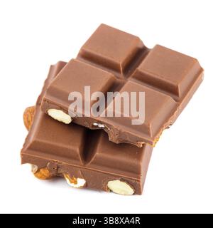 Tile milk chocolate with almonds closeup on white Stock Photo