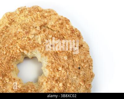 Shortbread ring cookies with nuts.Close up.Sand ring with nuts isolate, white background.Traditional Russian baking-shortcrust ring with peanuts isola Stock Photo