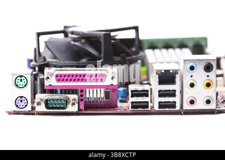 Ports on the motherboard of personall computer closeup Stock Photo