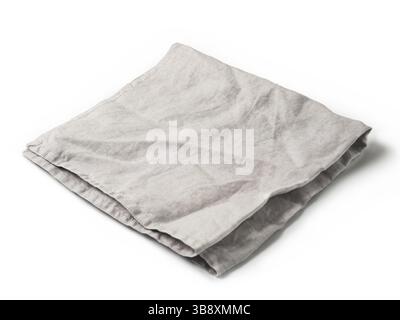 Side view on folded gray linen napkin isolated on white background. light gray linen napkin. Isolated on white with clipping path Stock Photo