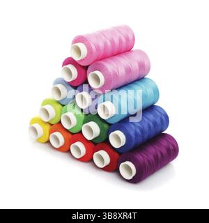 Sewing multicolored threads isolated on white Stock Photo