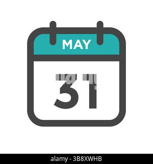 May 31 Calendar Day or Calender Date for Deadline and Appointment Stock Vector