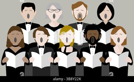 a diverse group of choir singers Stock Vector