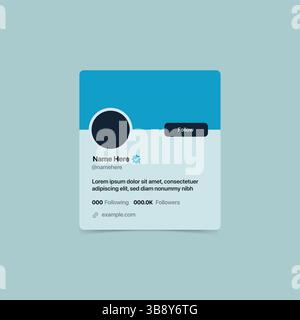 UI UX Style of Profile Card Design - User Profile Design - Social Media Profile Layout Design Stock Vector
