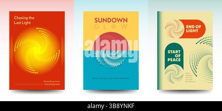 A retro-inspired poster collection with abstract sun motifs and vintage color palettes. Great for book covers, music artwork, and creative visuals. Stock Vector