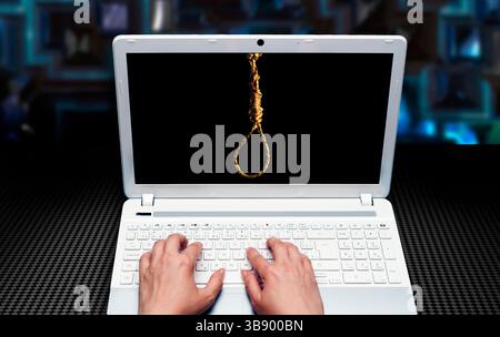 hanging rope on a laptop screen Stock Photo