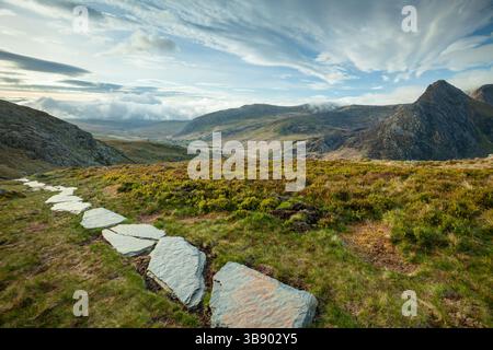 Hiking trail in Snowdonia National Park, North Wales. Stock Photo