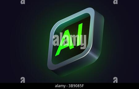 Brightly glowing glass AI chip. Technology concept. CPU processor. Glass computer microchip. Vector illustration Stock Vector