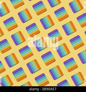 Popit pattern on yellow background. Popular silicone colorful antistress pop it toy for child. Top view. Simple dimple pattern Stock Photo