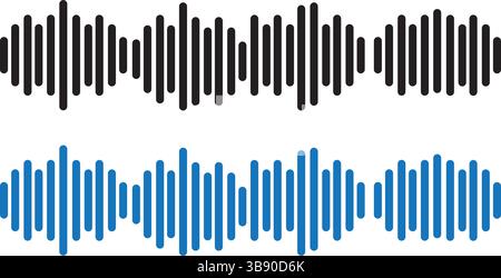 Sound and audio wave icons set with radio and song wave symbols, editable stroke Stock Vector