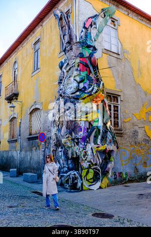 Half rabbit sculpture by Bordalo II in Gaia near Porto, Portugal Stock ...