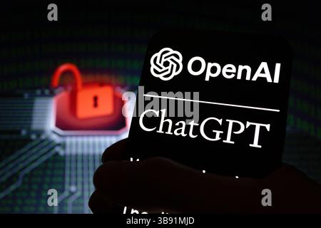 April 12, 2023, Asuncion, Paraguay: OpenAI logo and the name ''ChatGPT'' displayed on a smartphone backdropped by visual representation of open lock and binary code digits. OpenAI has launched a bug bounty program, encouraging security researchers, ethical hackers, and technology enthusiasts to find and report vulnerabilities, bugs, or security flaws in its AI services including ChatGPT. Rewards range from $200 for ''low-severity findings'' to up to $20,000 for ''exceptional discoveries,'' reports are submittable via crowdsourcing cybersecurity platform Bugcrowd. (Credit Image: © Andre M. Chan Stock Photo