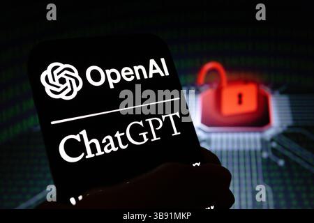 April 12, 2023, Asuncion, Paraguay: OpenAI logo and the name ''ChatGPT'' displayed on a smartphone backdropped by visual representation of open lock and binary code digits. OpenAI has launched a bug bounty program, encouraging security researchers, ethical hackers, and technology enthusiasts to find and report vulnerabilities, bugs, or security flaws in its AI services including ChatGPT. Rewards range from $200 for ''low-severity findings'' to up to $20,000 for ''exceptional discoveries,'' reports are submittable via crowdsourcing cybersecurity platform Bugcrowd. (Credit Image: © Andre M. Chan Stock Photo