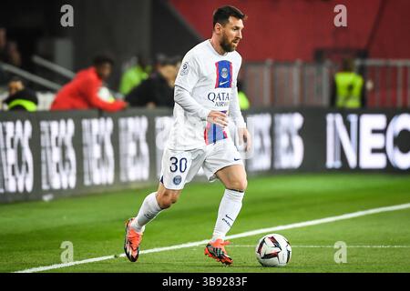 April 8, 2023, Nice, France, France: Lionel (Leo) MESSI of PSG during the Ligue 1 match between OGC Nice and Paris Saint-Germain (PSG) at Allianz Riviera Stadium on April 08, 2023 in Nice, France. (Credit Image: ©  Matthieu Mirville/ZUMA Press Wire) Stock Photo