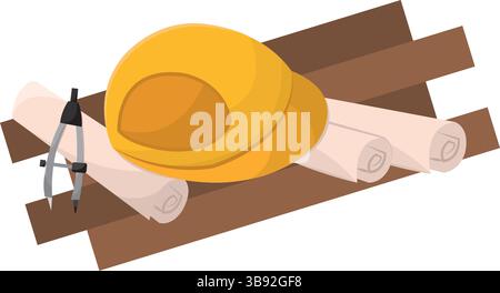 Architect gear and plans. Vector illustration Stock Vector
