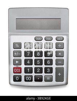 Silver calculator with blank screen isolated on white Stock Photo