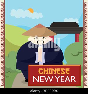 Man in hat greeting gesture. Vector illustration Stock Vector