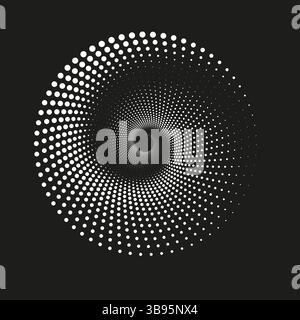 Black spiral dots. Abstract circular motion. Concentric halftone shape. Vector contrast illusion. Stock Vector