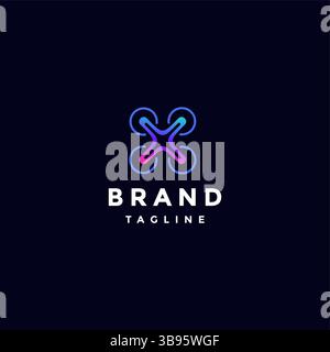 Simple Colorful Drone Lines Logo Design. Initial Letter X Drone Icon Colorful Logo Design. Stock Vector