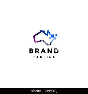 Australia Data Map Silhouette Line Logo Design. Australia Map Outline With Data Icons Logo Design. Stock Vector