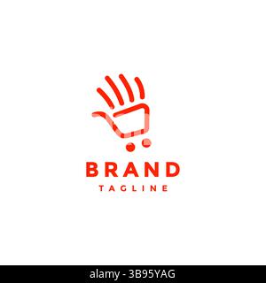 Fun Halo Shopping Lines Logo Design. Cart Icon Line Forming Hi Hand Gesture Logo Design. Stock Vector