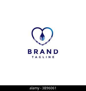 Simple Heart Water Drops Logo Design. Water Drops In The Center Of The Heart Logo Design. Stock Vector