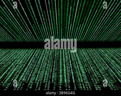 Cyberspace with streams of digital code on black background Stock Photo