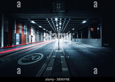 Beech Street Tunnel with light trails, London Stock Photo