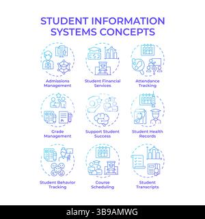 Student information systems blue gradient concept icons Stock Vector