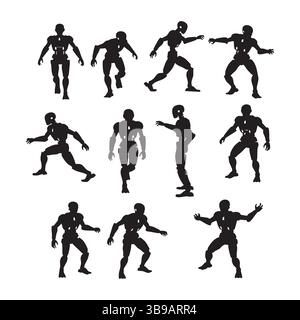 Set of robot silhouette on white background Stock Vector