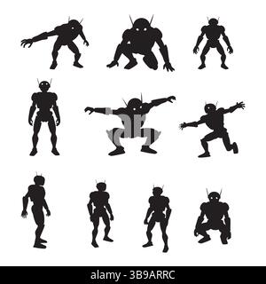 Set of robot silhouette on white background Stock Vector