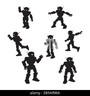 Set of robot silhouette on white background Stock Vector