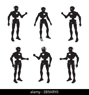 Set of robot silhouette on white background Stock Vector