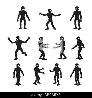 Set of robot silhouette on white background Stock Vector