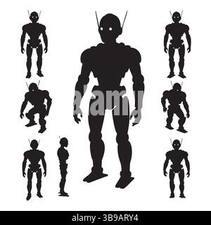 Set of robot silhouette on white background Stock Vector
