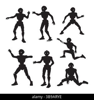 Set of robot silhouette on white background Stock Vector